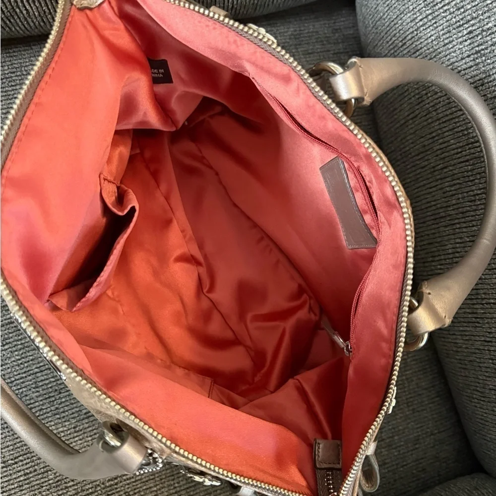 Coach Tan Metallic  Madison Satchel with Double Handles and Detachable Strap